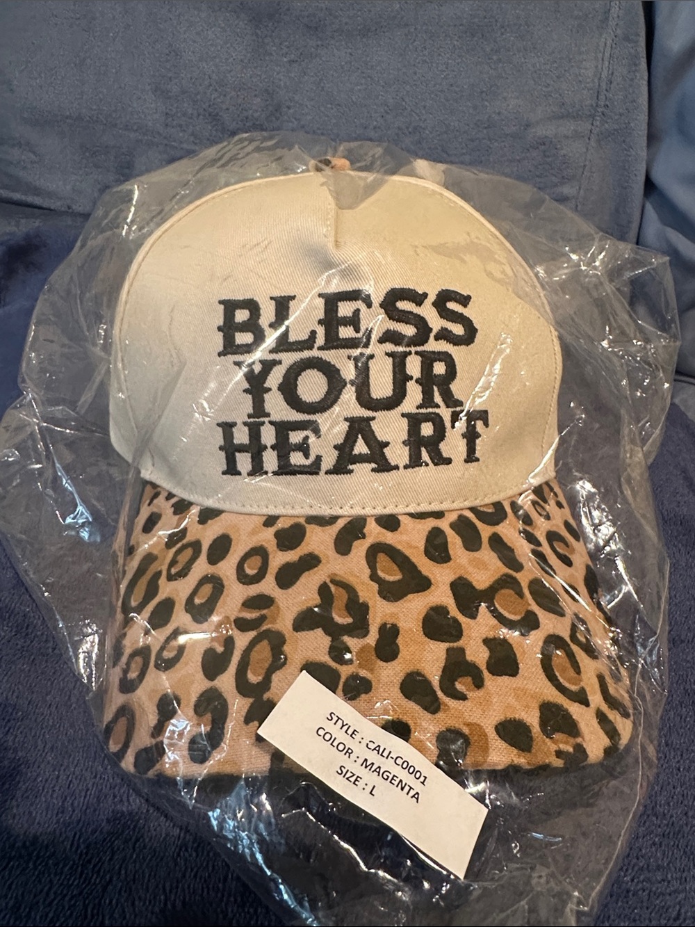 Zenana Outfitters "Bless Your Heart" Cream and Leopard Print Baseball Cap